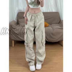 Hnewly Side Pocket Cargo Pants Women’s Trousers Baggy Y2K High Waist For Lovers Straight Casual