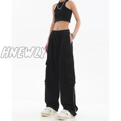 Hnewly Side Pocket Cargo Pants Women’s Trousers Baggy Y2K High Waist For Lovers Straight Casual