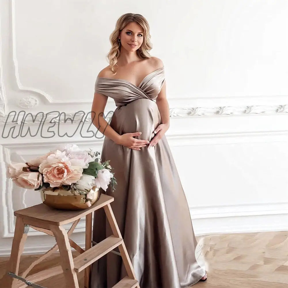Hnewly Silk Sexy Maternity Photo Shoot Dresses Long Baby Showers Party Evening Pregnancy Maxi Gown