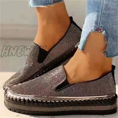 Hnewly - Silver Casual Patchwork Rhinestone Round Comfortable Out Door Flats Shoes Shoes