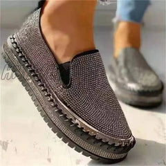 Hnewly - Silver Casual Patchwork Rhinestone Round Comfortable Out Door Flats Shoes Shoes