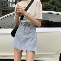 Hnewly Skirts Women Summer High Waist Denim Mini A-Line Classic All-Match Womens Street Hips Skirt