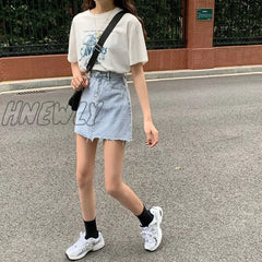 Hnewly Skirts Women Summer High Waist Denim Mini A-Line Classic All-Match Womens Street Hips Skirt