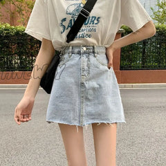 Hnewly Skirts Women Summer High Waist Denim Mini A-Line Classic All-Match Womens Street Hips Skirt
