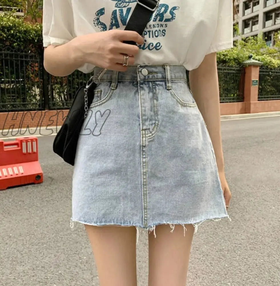 Hnewly Skirts Women Summer High Waist Denim Mini A-Line Classic All-Match Womens Street Hips Skirt