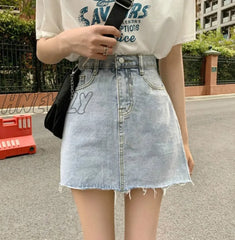 Hnewly Skirts Women Summer High Waist Denim Mini A-Line Classic All-Match Womens Street Hips Skirt