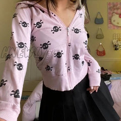 Hnewly Skull Sweatshirt Womens Clothing Y2K Aesthetic Kawaii Zip Up Long Sleeve Top With Pockets