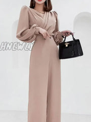 Hnewly Slant Pocket Pleated Flutter Sleeve Jumpsuit Female Ol Work V Neck Jumpsuits For Women High