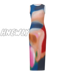 Hnewly Sleeveless Backless Maxi Dress Women Summer Bodycon Elegant Sexy Tie Dye Outfits Ladies
