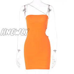 Hnewly Sleeveless Diamonds Chain Cut Out Mini Slip Prom Dress Sexy Bodycon Summer Women Club