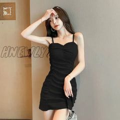 Hnewly Sleeveless Dresses Women Sexy Slim Solid Folds Elegant Fashion Korean Платье