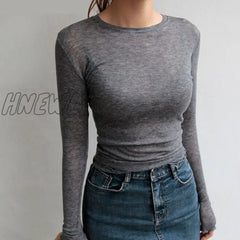 Hnewly Slim High Quality Plain T Shirt Women Cotton Elastic Basic T - Shirts Female Casual Tops
