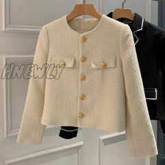 Hnewly Small Fragrance Tweed Jacket Coat Women Single Breasted Woolen Short Coats New Autumn Winter