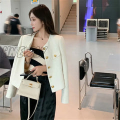 Hnewly Small Fragrance Tweed Jacket Coat Women Single Breasted Woolen Short Coats New Autumn Winter