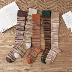 Hnewly Socks Women’s Middle And High Tube Calf Knee Ins Ethnic Style Net Red Harajuku Mori