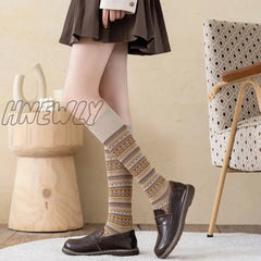 Hnewly Socks Women’s Middle And High Tube Calf Knee Ins Ethnic Style Net Red Harajuku Mori