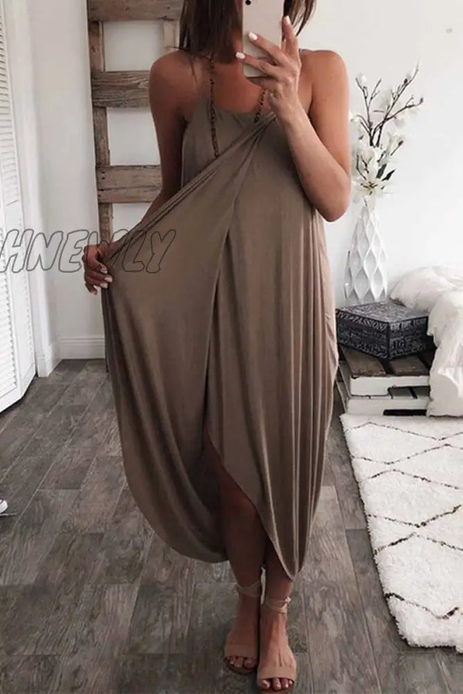 Hnewly - Solid Color Knitted Loose And Irregular Midi Dress(3 Colors) S / Coffee Dresses/Midi