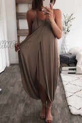 Hnewly - Solid Color Knitted Loose And Irregular Midi Dress(3 Colors) S / Coffee Dresses/Midi