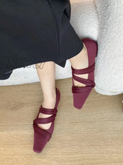 Hnewly - Solid Color Square-Toe Flat Shoes Burgundy / Us 6 | Eu 36 2/3 Uk 4 Cn