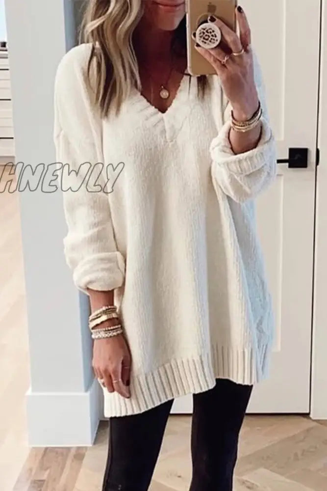 Hnewly - Solid Color V Neck Sweaters(5 Colors) White / S Tops/Sweaters & Cardigans