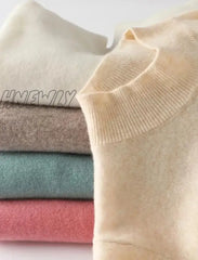 Hnewly Solid Mock Neck Cashmere Sweater Female Autumn Winter Loose Plus-Size Knitted Wool Bottoming