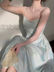 Hnewly Spaghetti Strap Dress Women Summer New Sexy Evening Party Prom Elegant Holiday Fashion
