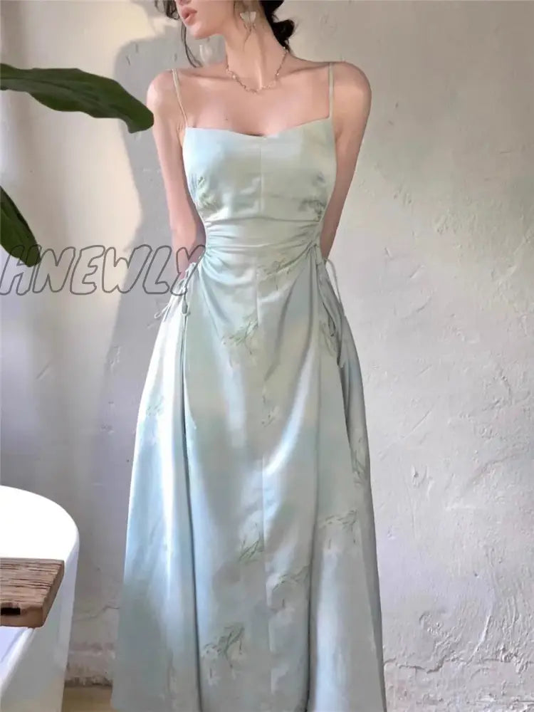 Hnewly Spaghetti Strap Dress Women Summer New Sexy Evening Party Prom Elegant Holiday Fashion