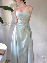 Hnewly Spaghetti Strap Dress Women Summer New Sexy Evening Party Prom Elegant Holiday Fashion