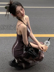 Hnewly Spaghetti Strap Dresses Women Vintage Party Sexy Slim Personality Stylish Summer Streetwear