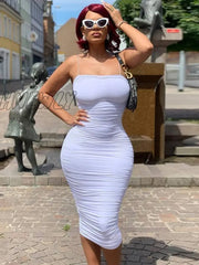 Hnewly Spaghetti Strap Ruched Madi Dress For Women Summer Sleeveless Backless Zipper Bodycon Long