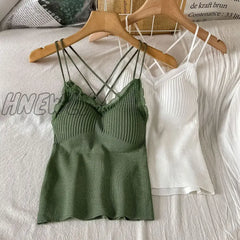 Hnewly Spaghetti Strap Tank Camis With Built In Bras For Women Summer Casual Patchwork Corset Crop