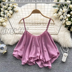 Hnewly Spaghetti Straps Ruffle Sleeveless Tanks And Camis Korean Fashion Corset Crop Tops Solid
