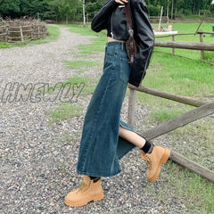 Hnewly Split Denim Skirt For Women 2024 Spring Summer New Y2K High Waist Long Female Vintage Blue