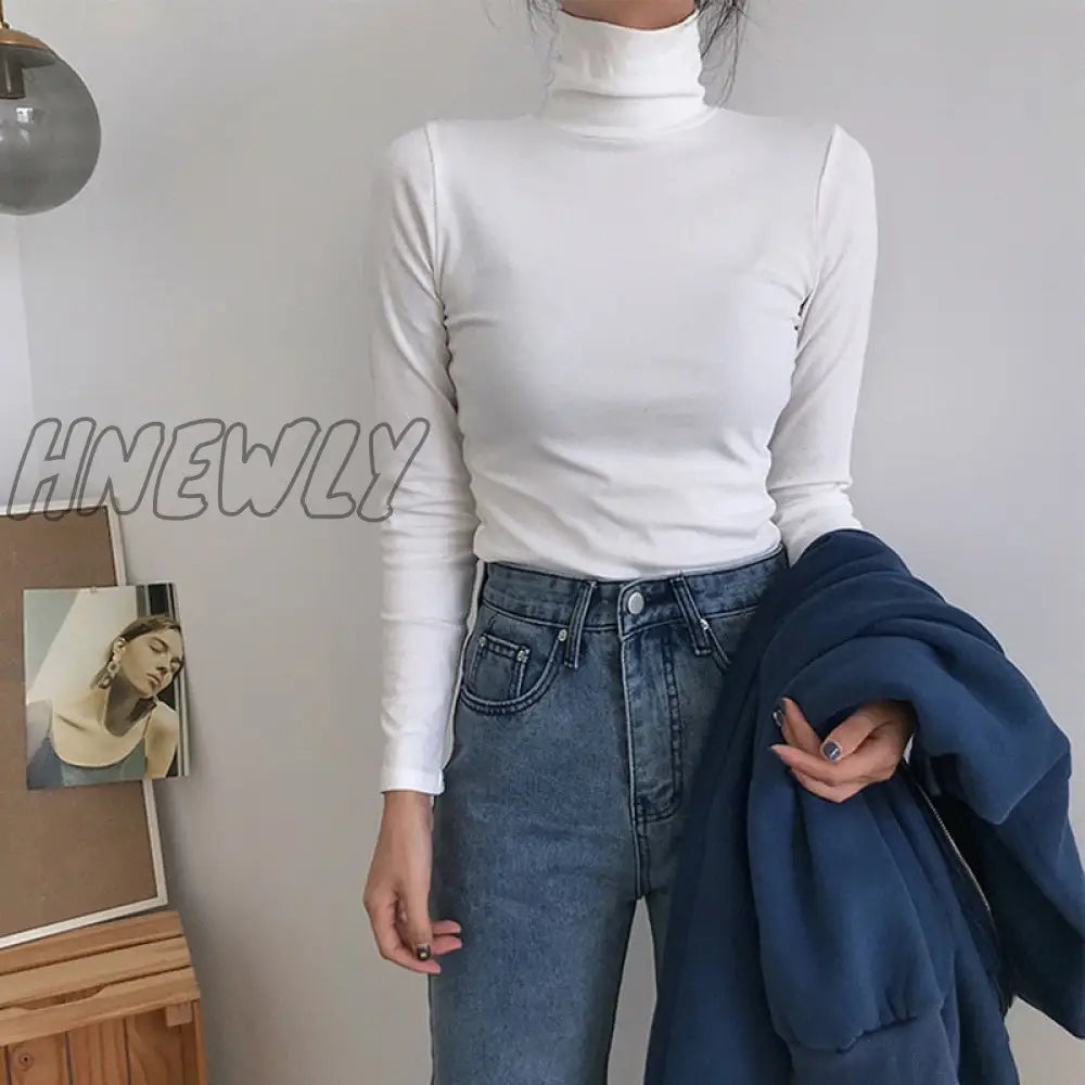 Hnewly Spring Autumn Long Sleeve Top Slim Knitted Bottoming Shirt Korean Fashion Black Turtleneck