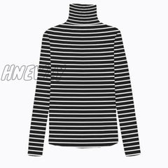 Hnewly Spring Autumn Long Sleeve Top Slim Knitted Bottoming Shirt Korean Fashion Black Turtleneck