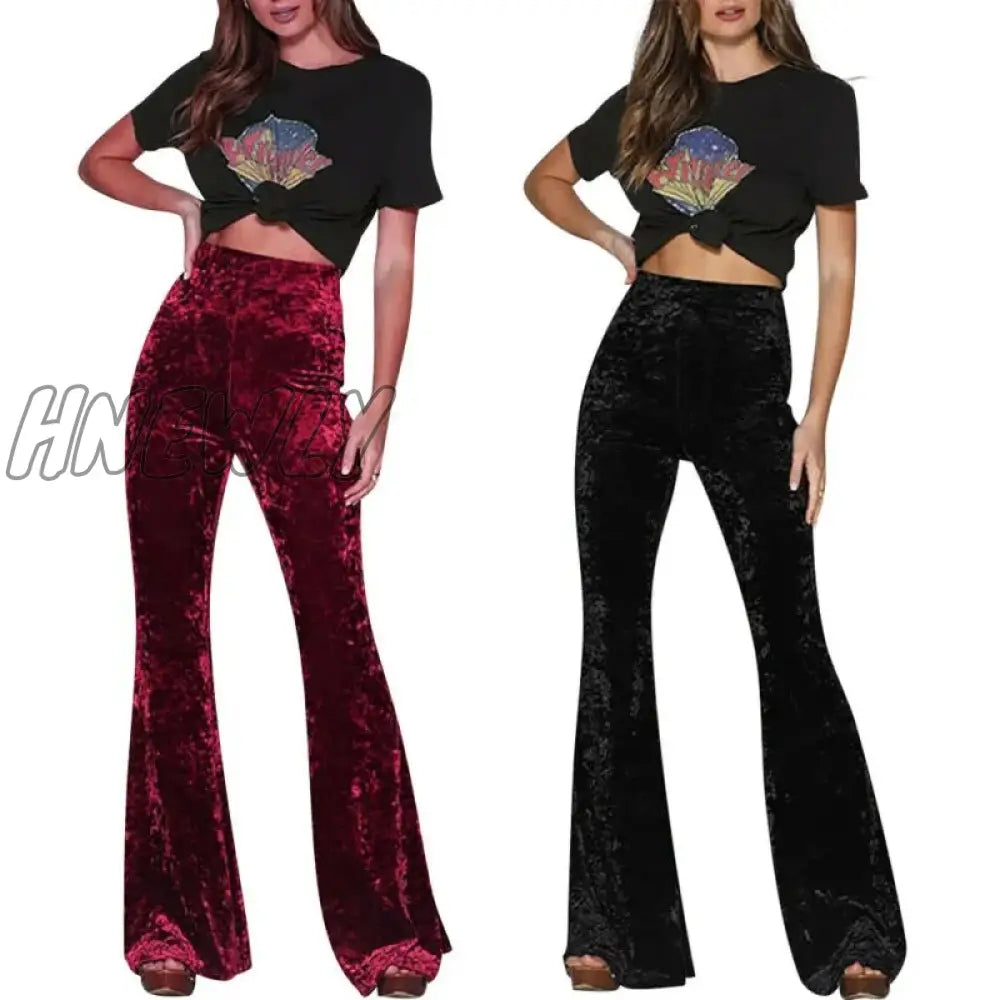 Hnewly Spring Autumn Sexy High Waist Women Black Corduroy Flare Pants Fashion Street Female Button