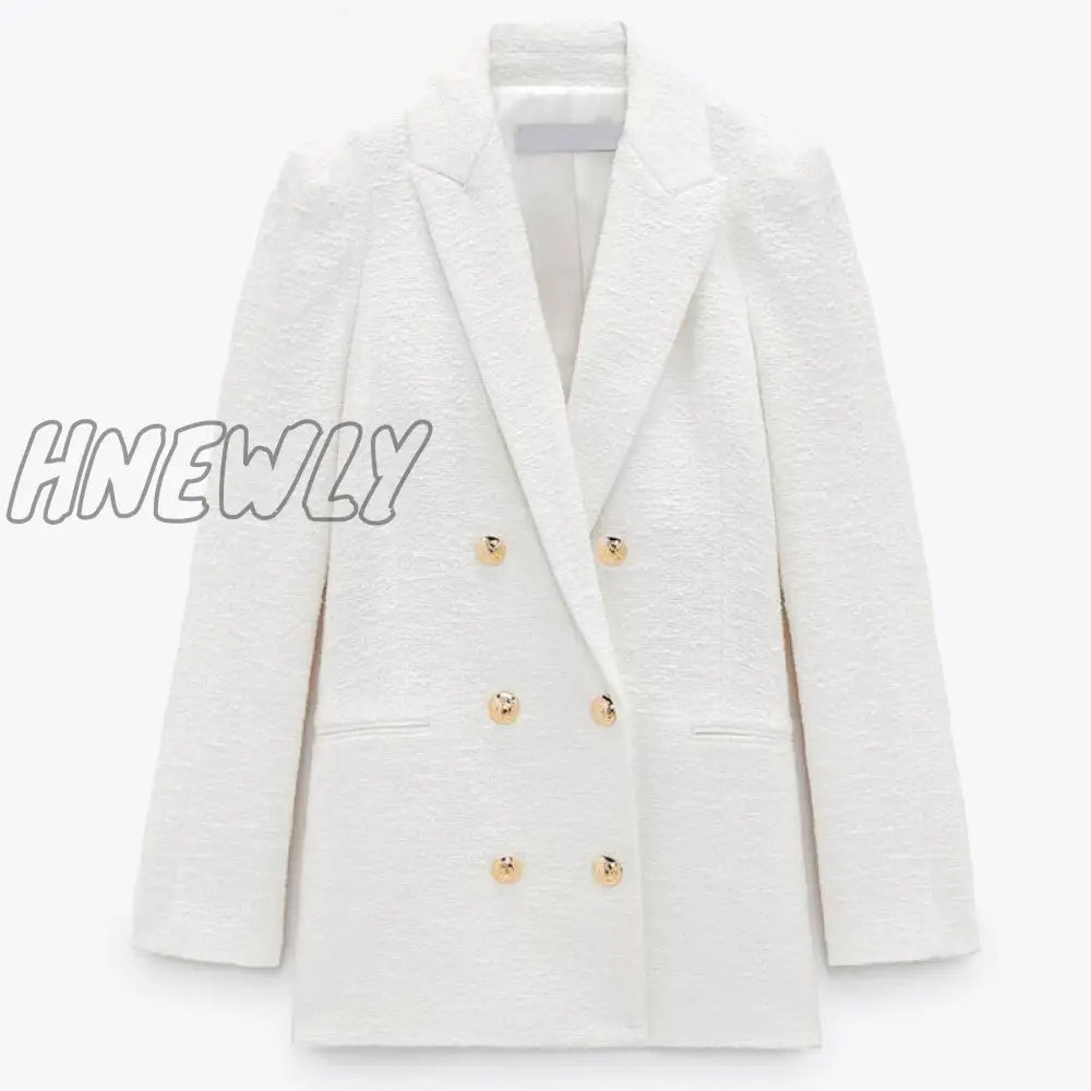Hnewly Spring Autumn Women Fashion Vintage White Pink Tweed Blazers And Jackets Chic Button Office