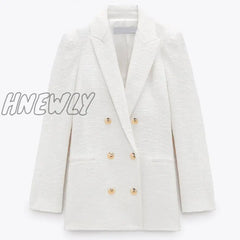 Hnewly Spring Autumn Women Fashion Vintage White Pink Tweed Blazers And Jackets Chic Button Office