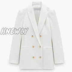 Hnewly Spring Autumn Women Fashion Vintage White Pink Tweed Blazers And Jackets Chic Button Office