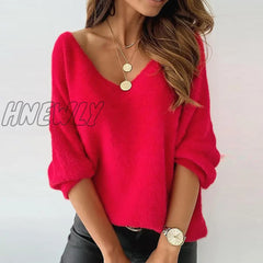 Hnewly Spring Blouses Or Tops For Woman Fashion Feather Print Long-Sleeved V-Neck Top Pullover
