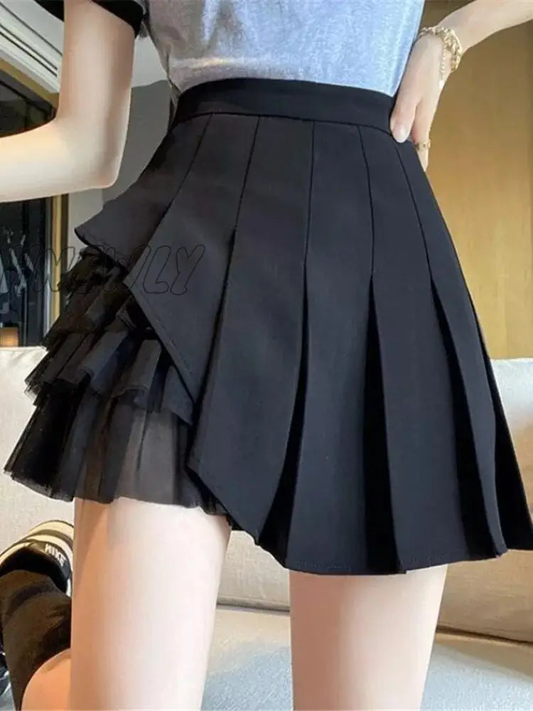 Hnewly Spring Fashion Pleated Skirts Women Summer Party All-Match School Girls Clothing Vintage