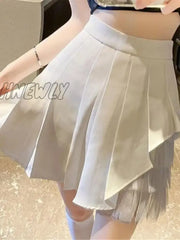 Hnewly Spring Fashion Pleated Skirts Women Summer Party All-Match School Girls Clothing Vintage