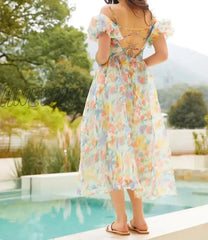 Hnewly Spring Floral Chiffon Beach Slip Dress Sexy Backless Women Long Dresses Bandage Elegant Boho