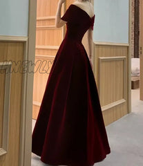 Hnewly Spring Long Luxury Elegant Wine Red Soft Velvet Evening Party Wedding Dresses For Women Off