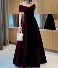 Hnewly Spring Long Luxury Elegant Wine Red Soft Velvet Evening Party Wedding Dresses For Women Off