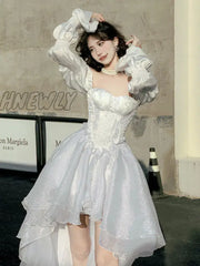 Hnewly Spring New Elegant Long Sleeve Fairy Dresses For Women Fashion Casual Sexy Party Dress