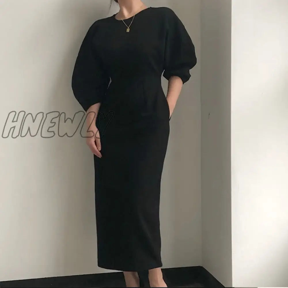 Hnewly Spring New Elegant Office Ladies Bodycon Dress Fashion Sexy Solid Color Women Slim Midi