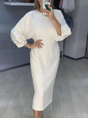 Hnewly Spring New Elegant Office Ladies Bodycon Dress Fashion Sexy Solid Color Women Slim Midi