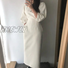 Hnewly Spring New Elegant Office Ladies Bodycon Dress Fashion Sexy Solid Color Women Slim Midi