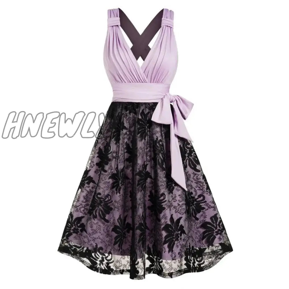 Hnewly Spring New Sheer Leaf Lace Overlay Mini Dress Surplice Plunge Ruched Sleeveless Cross